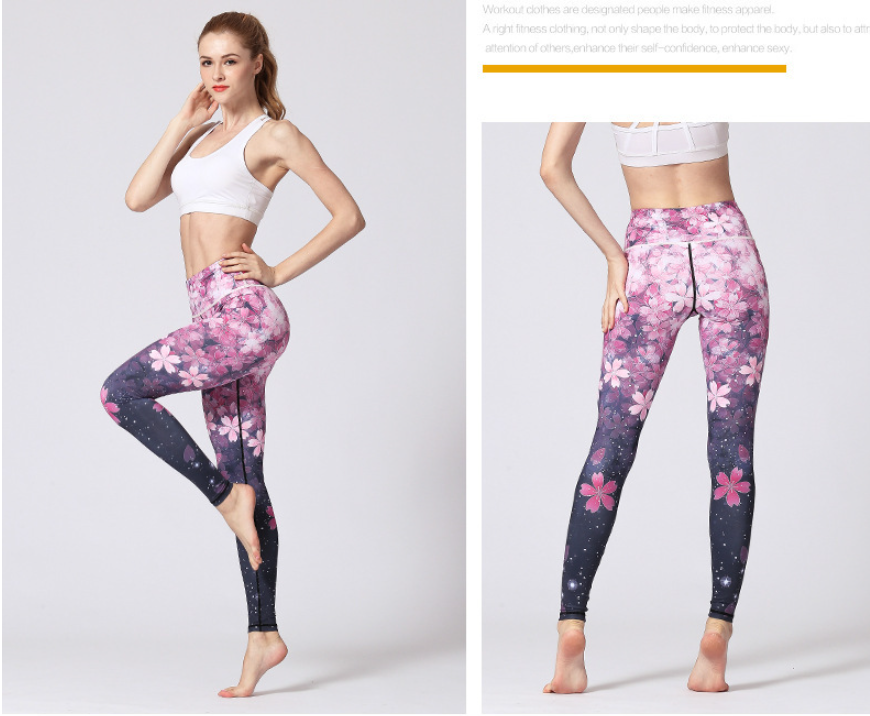 High Waist Athletic Workout Pants Yoga Leggings with Floral Print